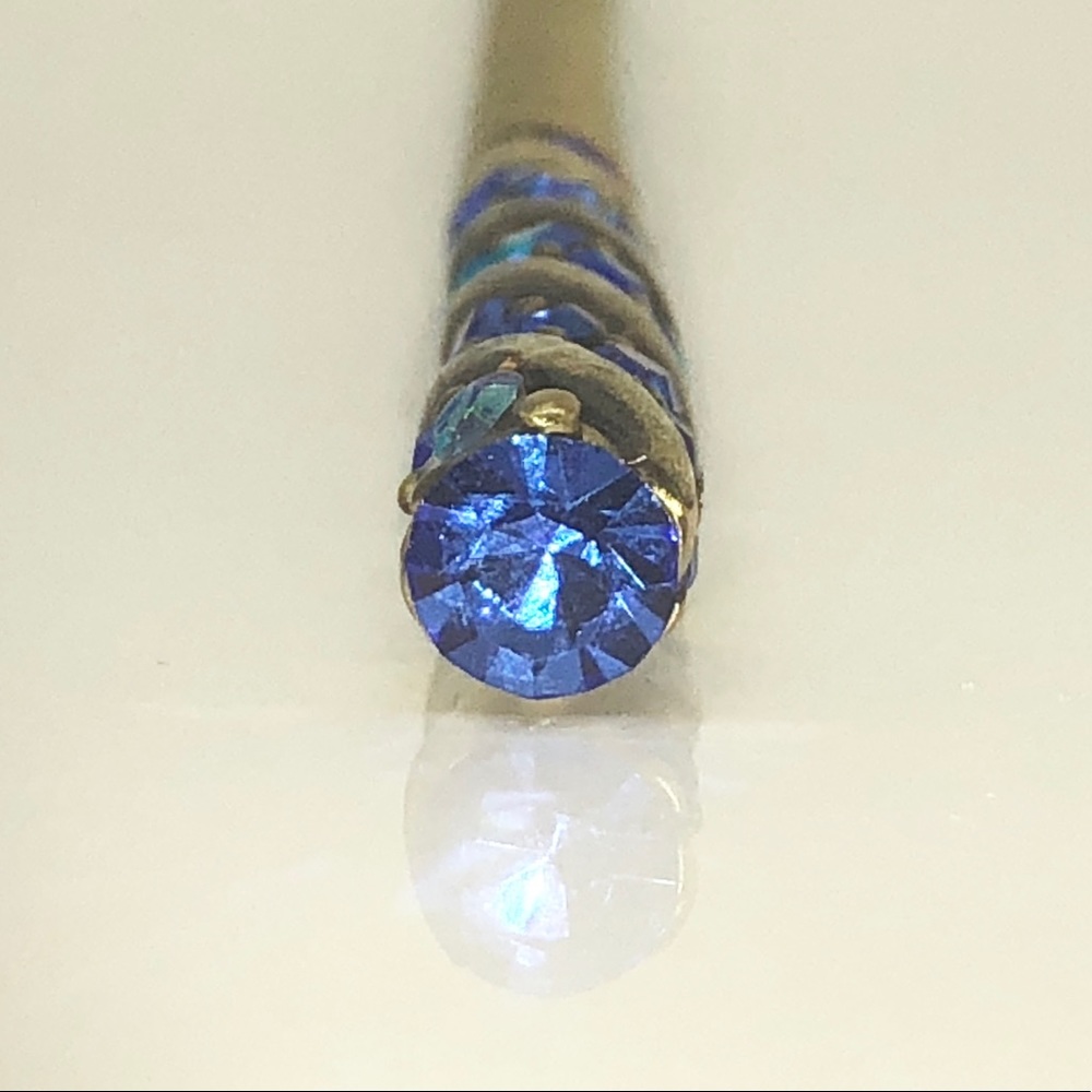 Antique Gold Cerulean Rhinestone Hair Stick 6.5"